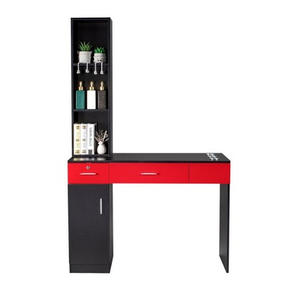 Karl Home White Barber Station Wall Mount 2 Drawers 1 Storage Cabinet 3 Open Shelves