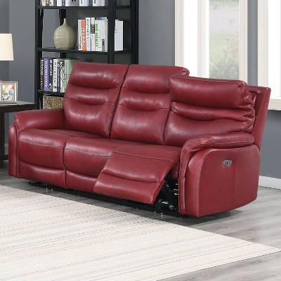 Fortuna Dark Red Faux Leather Power Recliner Sofa