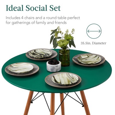 5-Piece Dark Green and Walnut Mid-Century Modern Dining Set