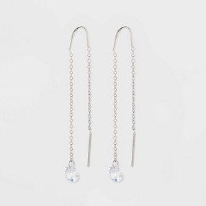 Round Clear Crystal Cubic Zirconia Threader Earrings - A New Day™ Silver - 1 of 2