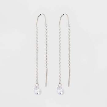 Round Clear Crystal Cubic Zirconia Threader Earrings - A New Day™ Silver