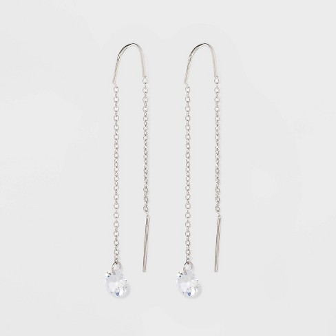 Round Clear Crystal Cubic Zirconia Threader Earrings - A New Day