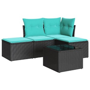 vidaXL 5 Piece Patio Sofa Set with Cushions Black Poly Rattan - 1 of 4