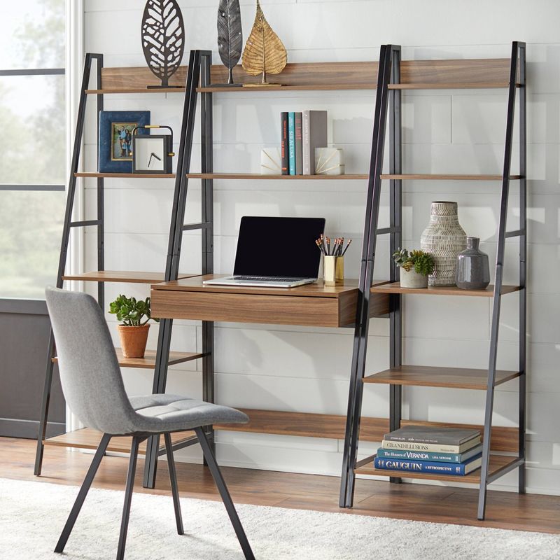 3pc Denton Ladder Desk and Shelf Walnut/Black - Buylateral, 3 of 9