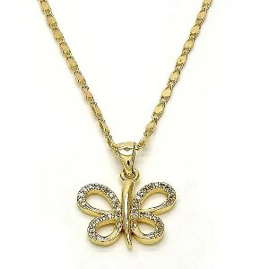 18K Gold Filled Butterfly Necklace – White Micro Pavé, Polished Finish, Fancy Golden Tone - 1 of 2