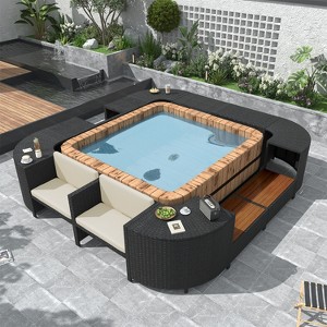 ELJGET Hot Tub Outdoor Rattan Furniture Set, Surround Outdoor Spa Sectional Sofa Frame, Storage Spaces with Cushions, for Patio, Backyard - 1 of 4