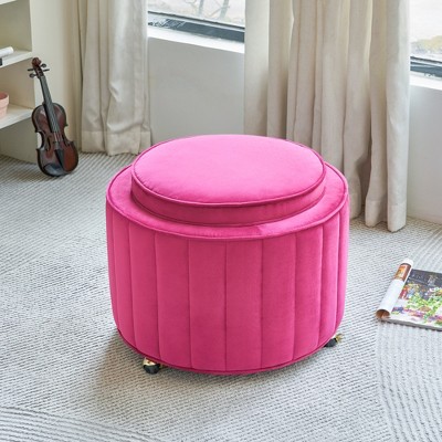 JOYRACER Upholstered Ottoman with Wheels ,Velvet Vanity Stool for Living Room Pouf Footstool