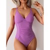 Womens Swimsuits Bikini V Neck Sleeveless Shirred Waist Swimsuit Monokini - 4 of 4
