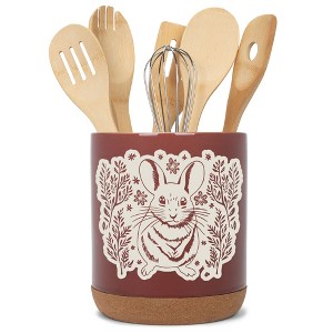 Elanze Designs Kitchen Utensil Holder With Non Slip Cork Base Large 8 Inch Ceramic Storage Crock Forest Animal Countertop Organizer Floral Mouse Red - 1 of 4