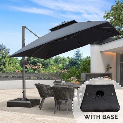 PURPLE LEAF Outdoor Cantilever Umbrella with Base Large Patio Umbrella Windproof Heavy Duty Hanging Offset Umbrella for Garden Outdoor Pool