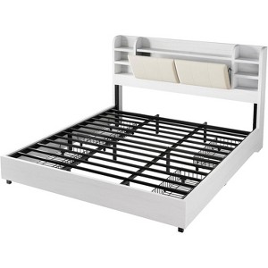 AMERLIFE Bed Frame with 4 Storage Drawers and Bookcase Headboard - 1 of 4