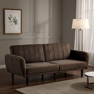 Royal Hampton Fold Out Futon Sofa Bed, Dark Brown, Retro Channel Tufted Back - 1 of 4