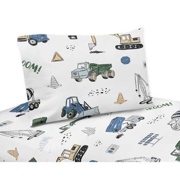 4pc Construction Truck Queen Kids' Sheet Set Green and Blue - Sweet Jojo Designs