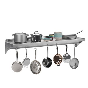 Whizmax Metal Storage Rack with Backplash for Kitchen,12" x 24" Stainless Steel Wall Mount Shelf with 5 Hooks - 1 of 4