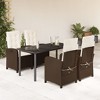 vidaXL 5 Piece Patio Dining Set w/Cushions - Brown Poly Rattan, Tempered Glass Table, Adjustable Reclining Garden Chairs for Outdoor, Backyard, Garden - 2 of 4