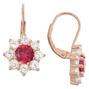 3 4/9 TCW Tiara Rose Gold Over Silver Ruby Snowflake Leverback Earrings, Women