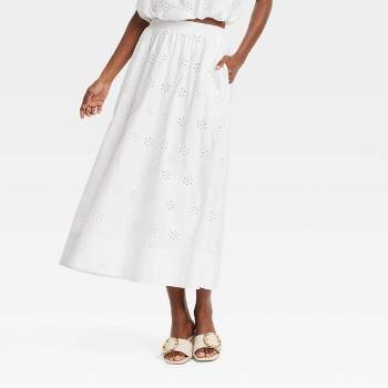 Women's Eyelet Midi A-Line Skirt - A New Day™ White