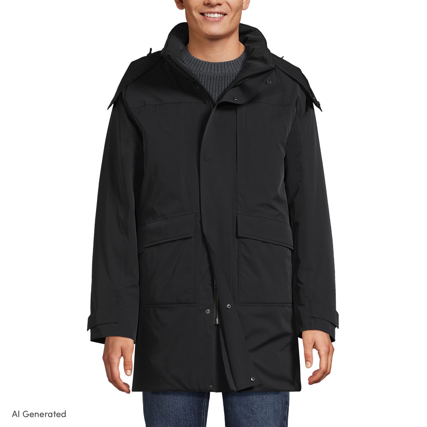 Мужская куртка Lands' End Squall Thermal Insulated Parka - Medium - Black, цвет: Чёрный — фото 5