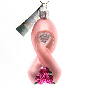 Old World Christmas 3.5 Inch Ribbon With Roses Breast Cancer Pink Ornament Tree Ornaments - 1 of 3