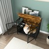 Gulches Dog room,Dog crate furniture with Multi-Purpose Rremovable Ttray, Double-Door Dog House, 360 Rotation -3 Height Adjustable Feeding Bowls,Brown - 2 of 4