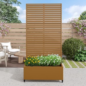 Spassway 72"H*35"W Metal Planter Box with Trellis Raised Garden Bed with Wheels Pot Planter for Climbing Plant Decorative Privacy Screen Brown - 1 of 4