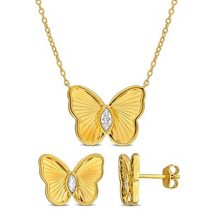 EVERLY JEWELRY | Yellow Plated Sterling Silver 1/2ct TGW Created White Sapphire Butterfly Earrings and Necklace Set - 17 in - 1 of 4