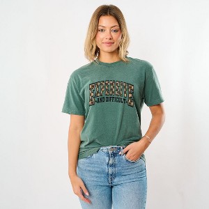 Simply Sage Market Women's Expensive and Difficult Plaid Short Sleeve Garment Dyed Tee - 1 of 4