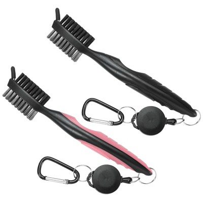Unique Bargains Golf Tools with Cleaning Nails 2ft Retractable Lanyard Double Head Golf Club Brushes 2 Pcs