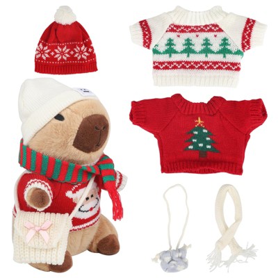 TITQWOP Christmas Capybara Plush with 9 Pcs Clothes & Accessories,Christmas Stuffed Animals,Cute Plush Toys,Birthday Gifts&Dress Up Cute Plushies