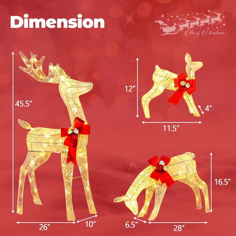 Costway 3 PCS Lighted Reindeer Family Set Pre-lit Christmas Decoration with 230 LED Lights, 3 of 11