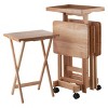 6pc Snack Table Set - Natural - Winsome: Hardwood Construction, Foldable with Wheeled Storage Frame - image 2 of 4