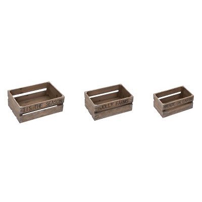 Transpac Wood 18 in. Brown Christmas Rustic Nested Crates Set of 3