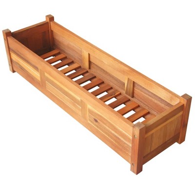 Set of 2 Brown Acacia Wood Outdoor Raised Garden Beds