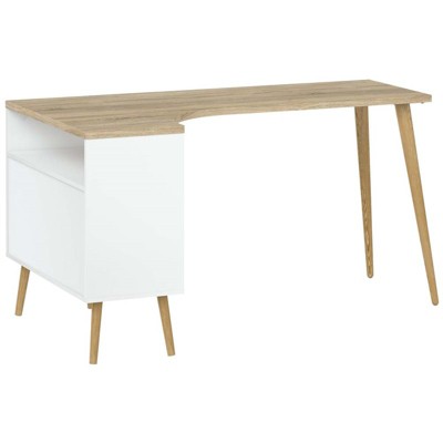 Scandinavian White/Oak L-Shaped Computer Desk with Drawers