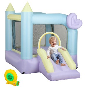 Qaba Bounce House, Inflatable Bouncer with Air Blower, Slide, Stakes, Repair Patches, Storage Bag, for Kids Ages 3-8, 98" x 65" x 79" - 1 of 4