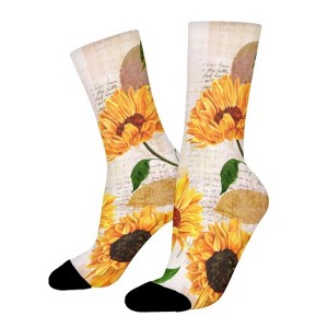 Vintage Sunflower Butterfly Oil Painting Women Printed Crew Socks Funny Funky Socks Soft Polyester Novelty Gifts for Artists Men - 1 of 1
