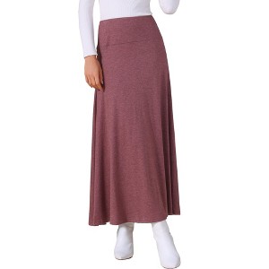 INSPIRE CHIC Women's High Waisted Solid Stretch Comfy Stylish Flowy Flare Casual Maxi Skirts - 1 of 4