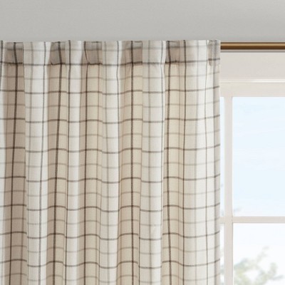 Gray Plaid Light-Filtering Polyester Curtain Panel