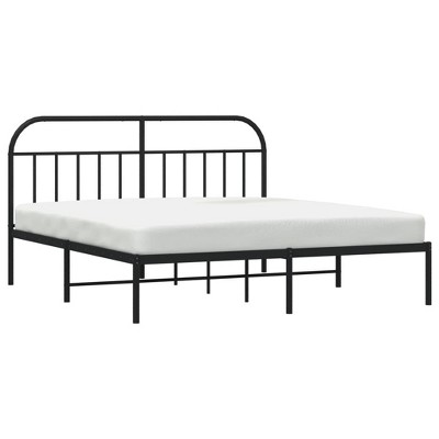 vidaXL Black Metal Bed Frame with Headboard - 72"x83.9" - Powder-Coated Steel Construction with Metal Slats