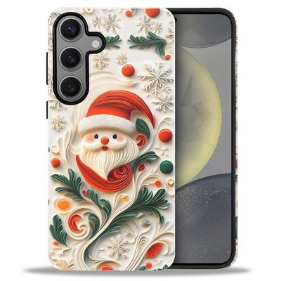 BONGEEK Case Compatible with Samsung Galaxy S24,Scratch Resistant Hybrid 2-Layer Hard Shell Bright Phone Case,Christmas Santa Green Leaves Cute