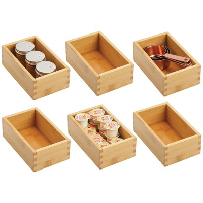 mDesign Formbu Natural Bamboo Kitchen Storage Bin Container Organizer Box, 4 Pack - 4 x 4 x 2.36