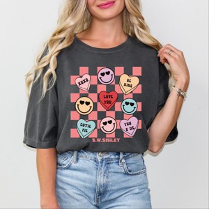 S.W.Smiley Candy Heart Smile Solid - Women's Garment Dyed Graphic T-Shirt - 1 of 4