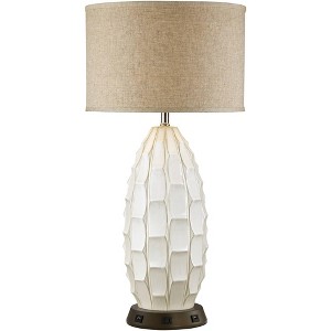 Possini Euro Design Mid Century Coastal Table Lamp with USB and AC Power Outlet Workstation Charging Base 32.75" Tall White Ceramic Living Room - 1 of 4