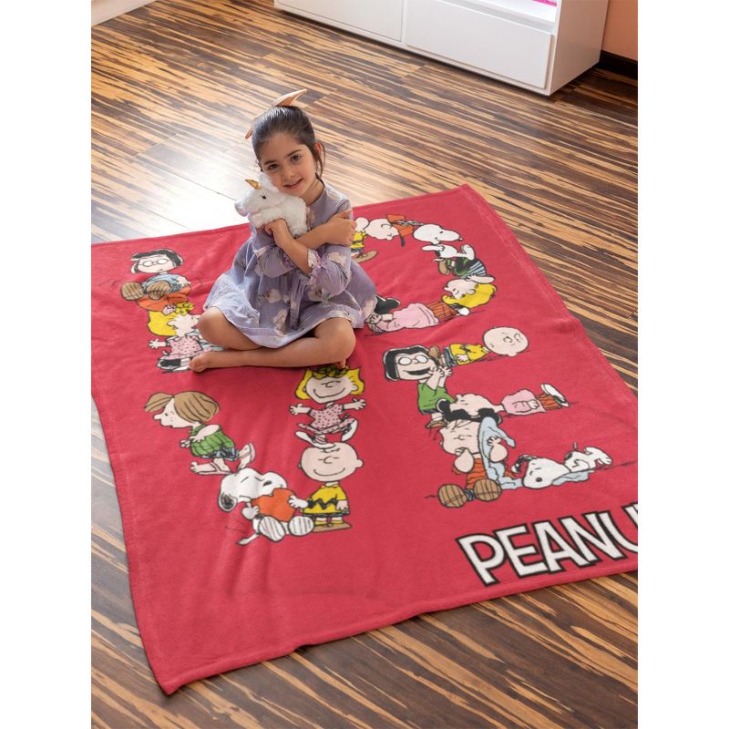 Peanuts LOVE Charlie Brown Snoopy And Pals Letter Art Silk Touch Throw Blanket Red, 2 of 4