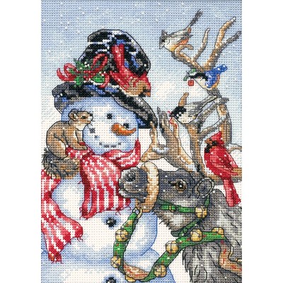Dimensions Gold Petite Counted Cross Stitch Kit 5"X7"-Snowman & Reindeer (18 Count)