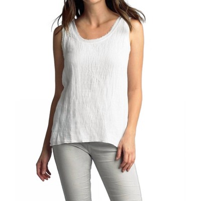 Women's Linen Frayed Neckline Tank Top - TEMPO PARIS