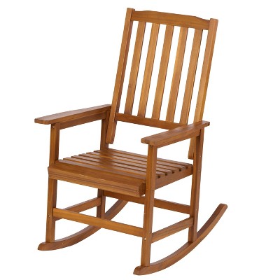 DOMETOUR Acacia Indoor Rocking Chair, Outdoor Solid Wood Patio Furniture New Style Light Brown