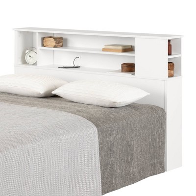 Pure White Queen Bookcase Headboard with Storage
