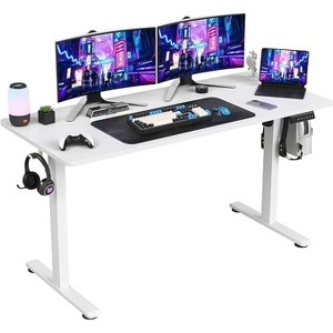 Infurnic Desks, Standing Desk with Splice Board, Adjustable Height Sit Stand Desk for Office or Home, White, 24"*55"*27.5" - 1 of 4