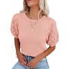 Women's Round Neck Short Sleeve Sweater Summer Casual Puff Sleeve Pullover Knit Top - 2 of 3